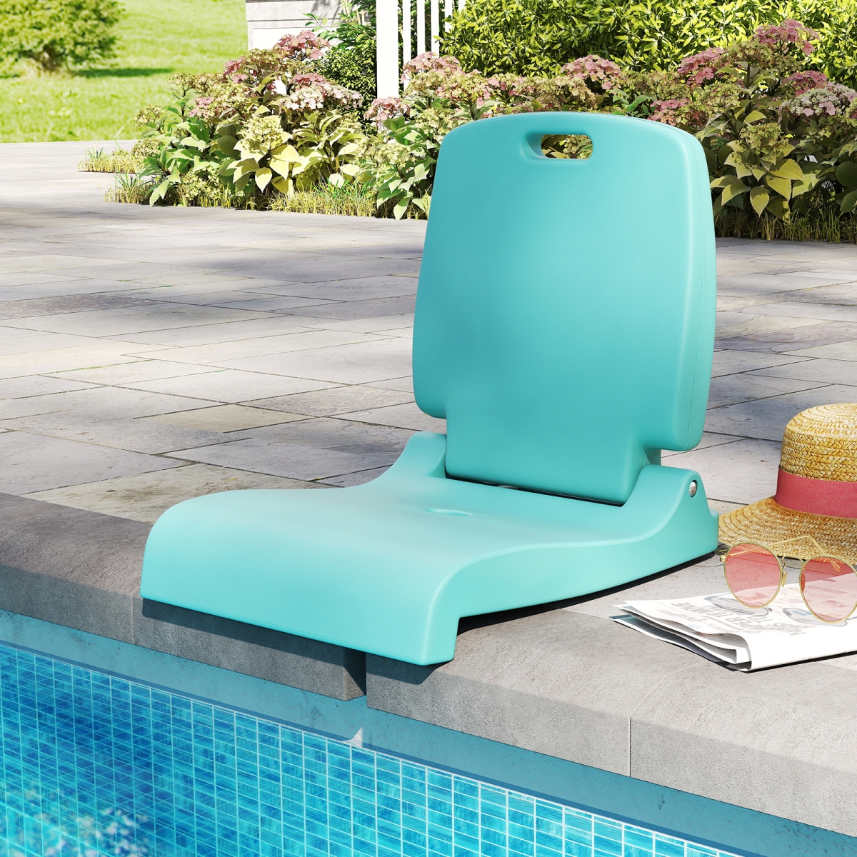 NP12284GN Foldable Outdoor Pool Chair with Handle & Back Support - Green