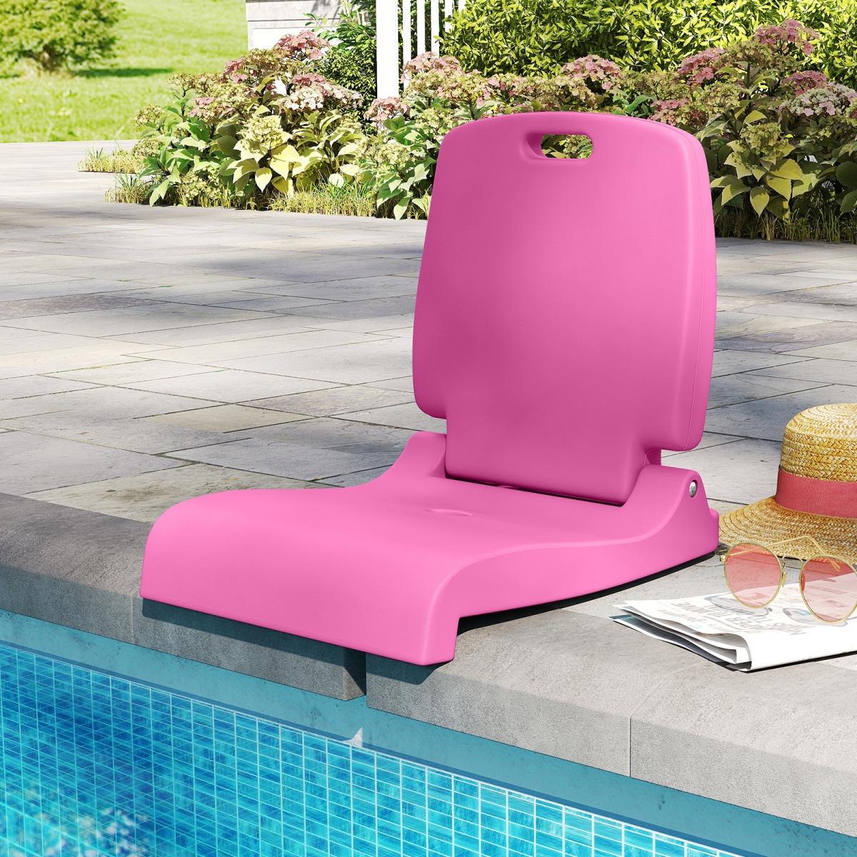 NP12284PI Foldable Outdoor Pool Chair with Handle & Back Support - Pink