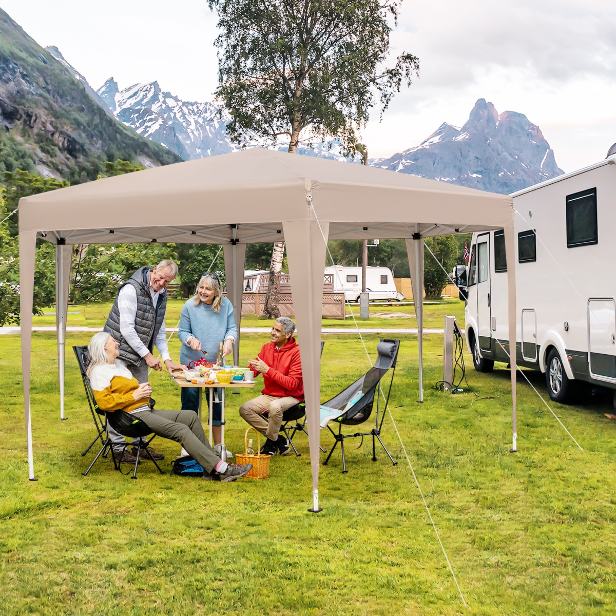 NP12378KQ 13 x 11.5 ft. Hexagonal Pop-Up Height Adjustable Canopy Tent with Dressed Legs - Khaki