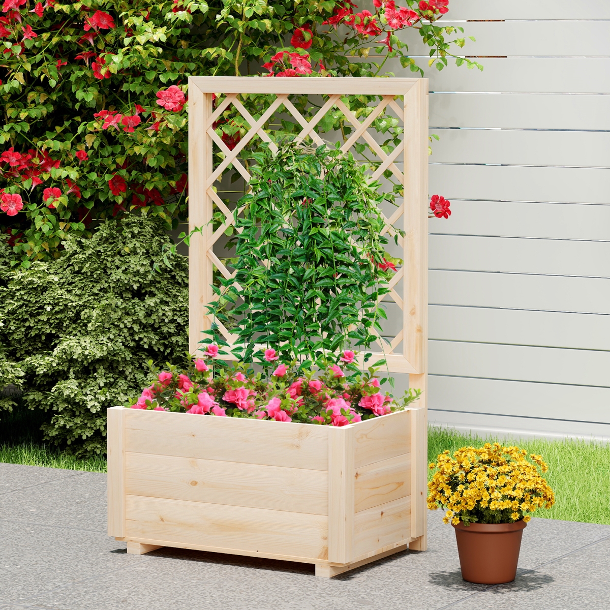 GT4417 Raised Garden Bed Wooden Elevated Planter Box with Lattice Trellis - Small