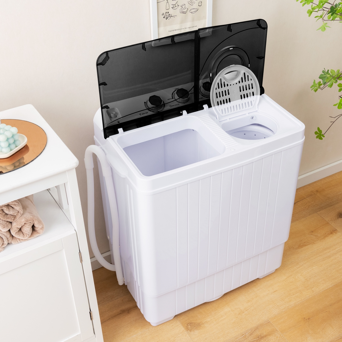 FP11041US-DK 26 lbs Semi-Automatic Twin Tub Washing Machine with Drain Pump - Black