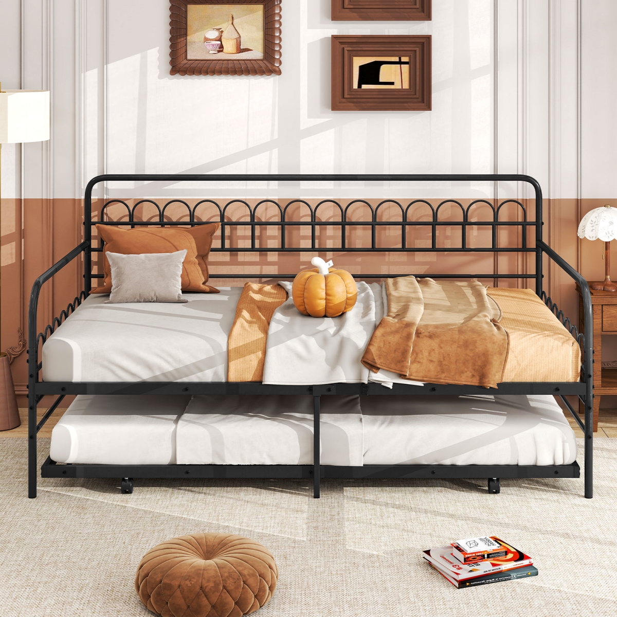 HU11109DK Twin Daybed with Curved Backrest & Armrests - Black