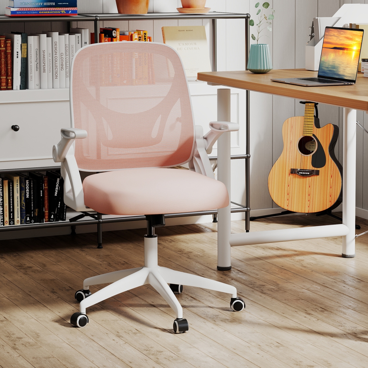 CB10935PI Ergonomic Computer Desk Chair with Lumbar Support & Flip-Up Arms - Pink
