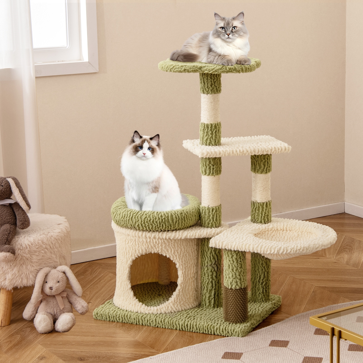 PV10282GN 38 in. Tall Multi-Level Aesthetic Kitten Tower with Condo & Bed - Green