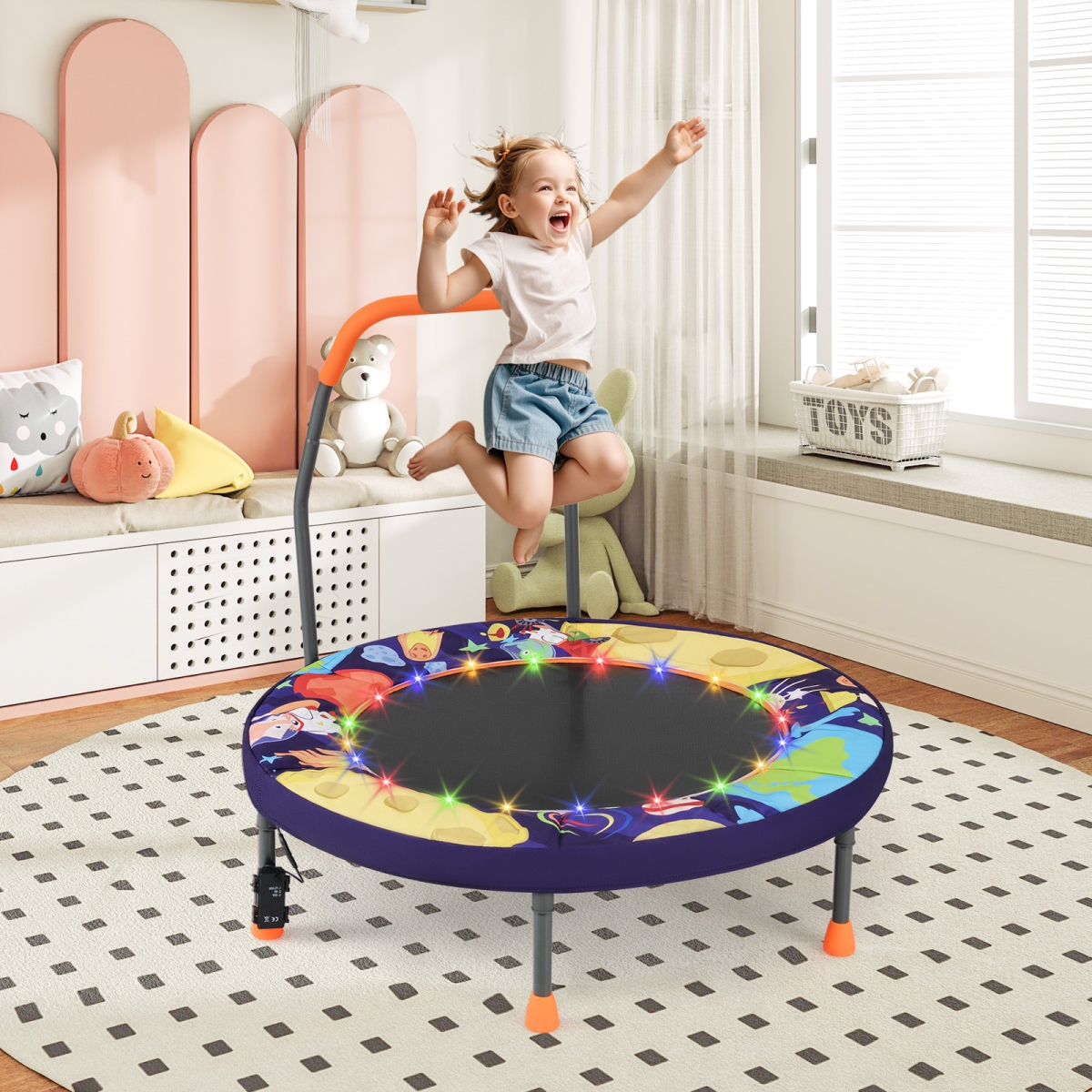 TW10119PU Mini Trampoline Folding Small Rebounder for Kids with Lights - Purple