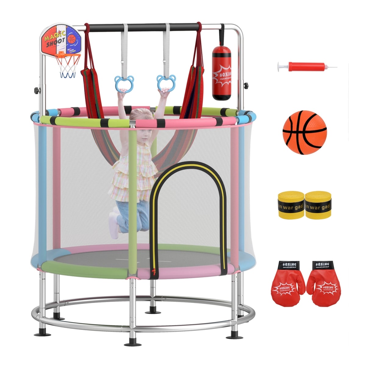 TW10131PI 55 in. Kids Trampoline Gift for 3-6 Years Old Boys & Girls - Pink