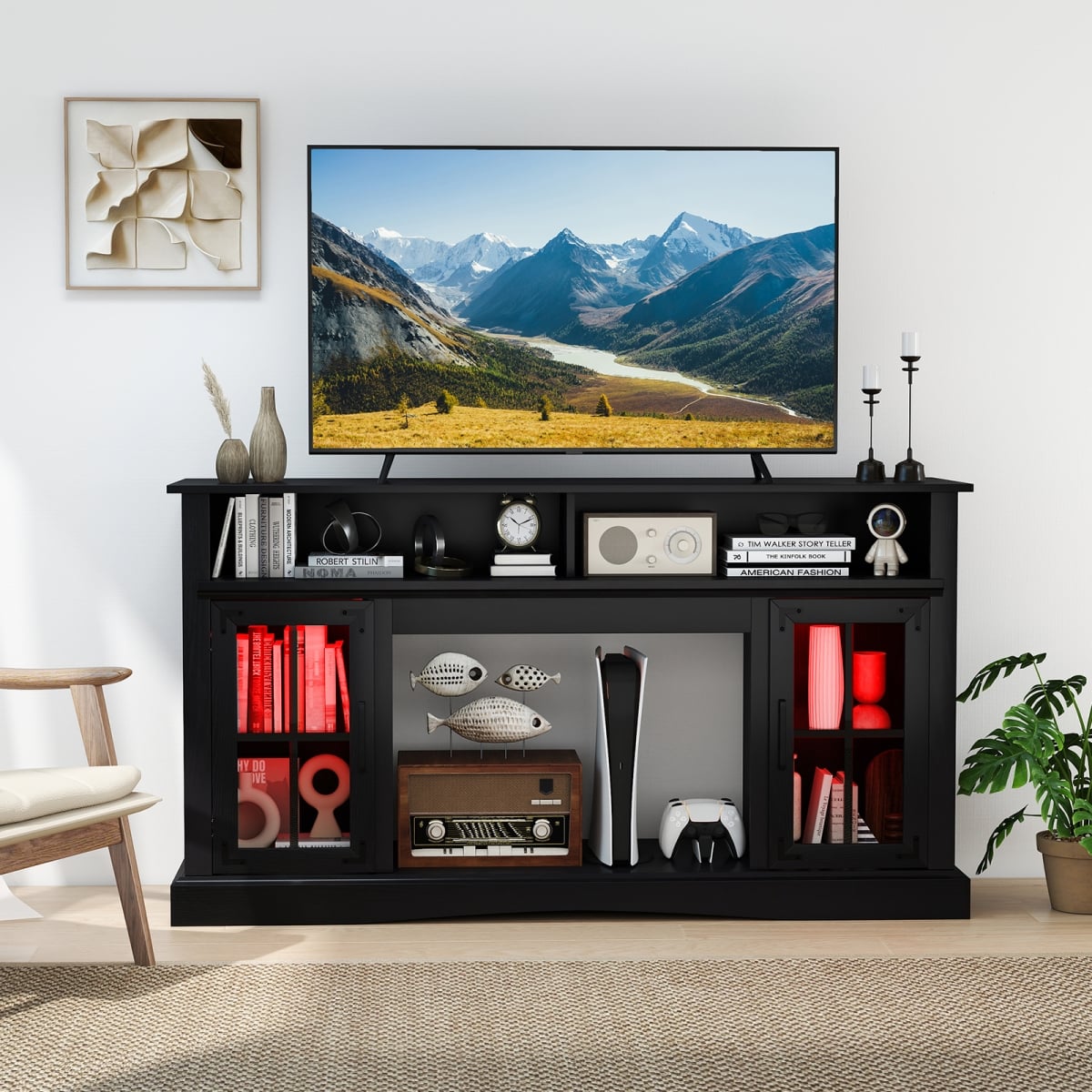 FP10888BK TV Stand with LED Lights & Remote Control - Black
