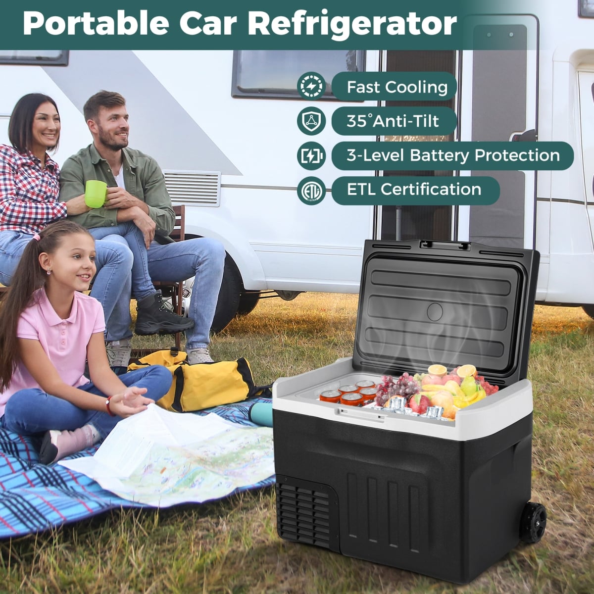 AX10013US-30 12V 32 qt. Car Refrigerator with Touch Panel & Removable Divider - Medium