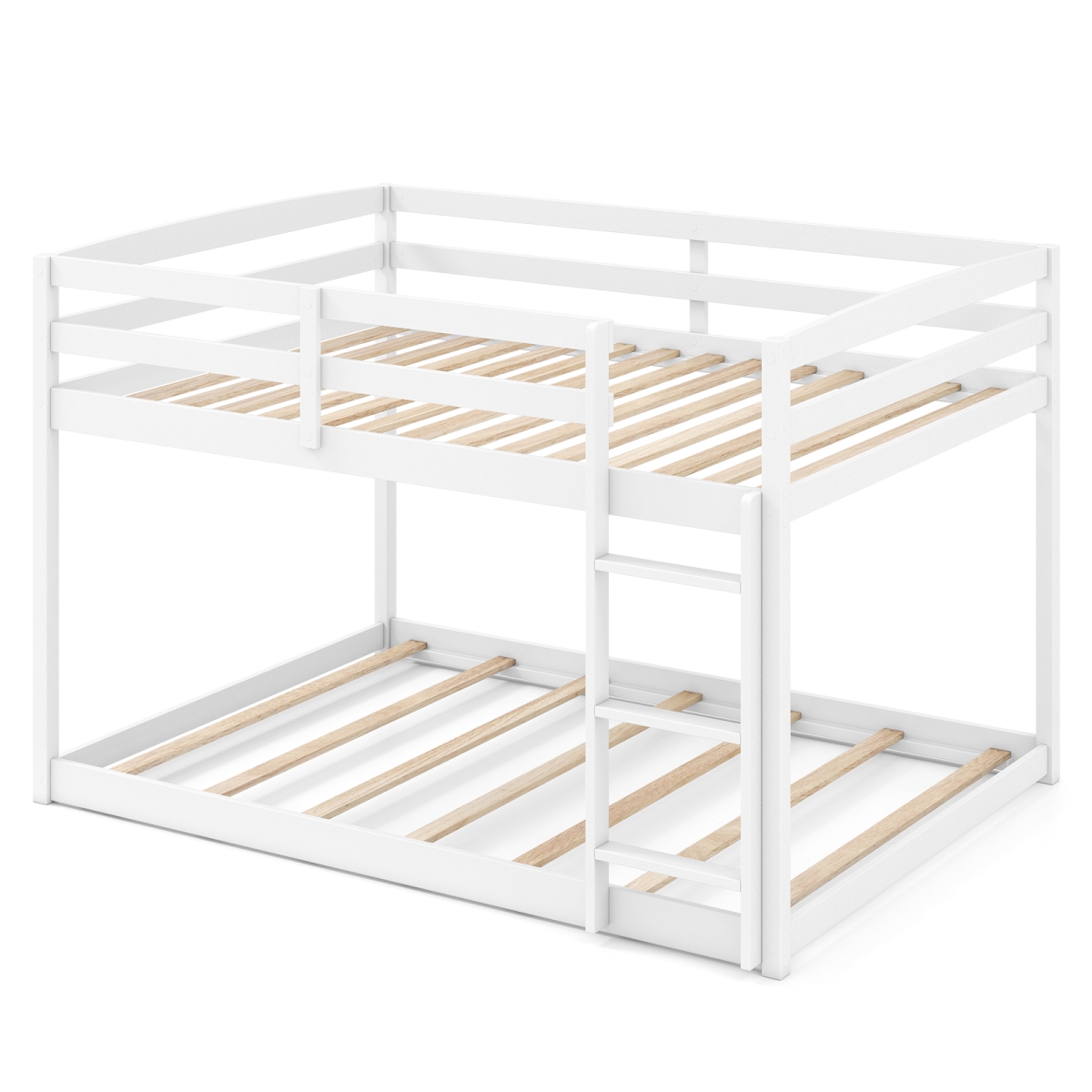 HU11196WH Full Over Full Bunk Bed Low-To-Ground Bunk Bed - White