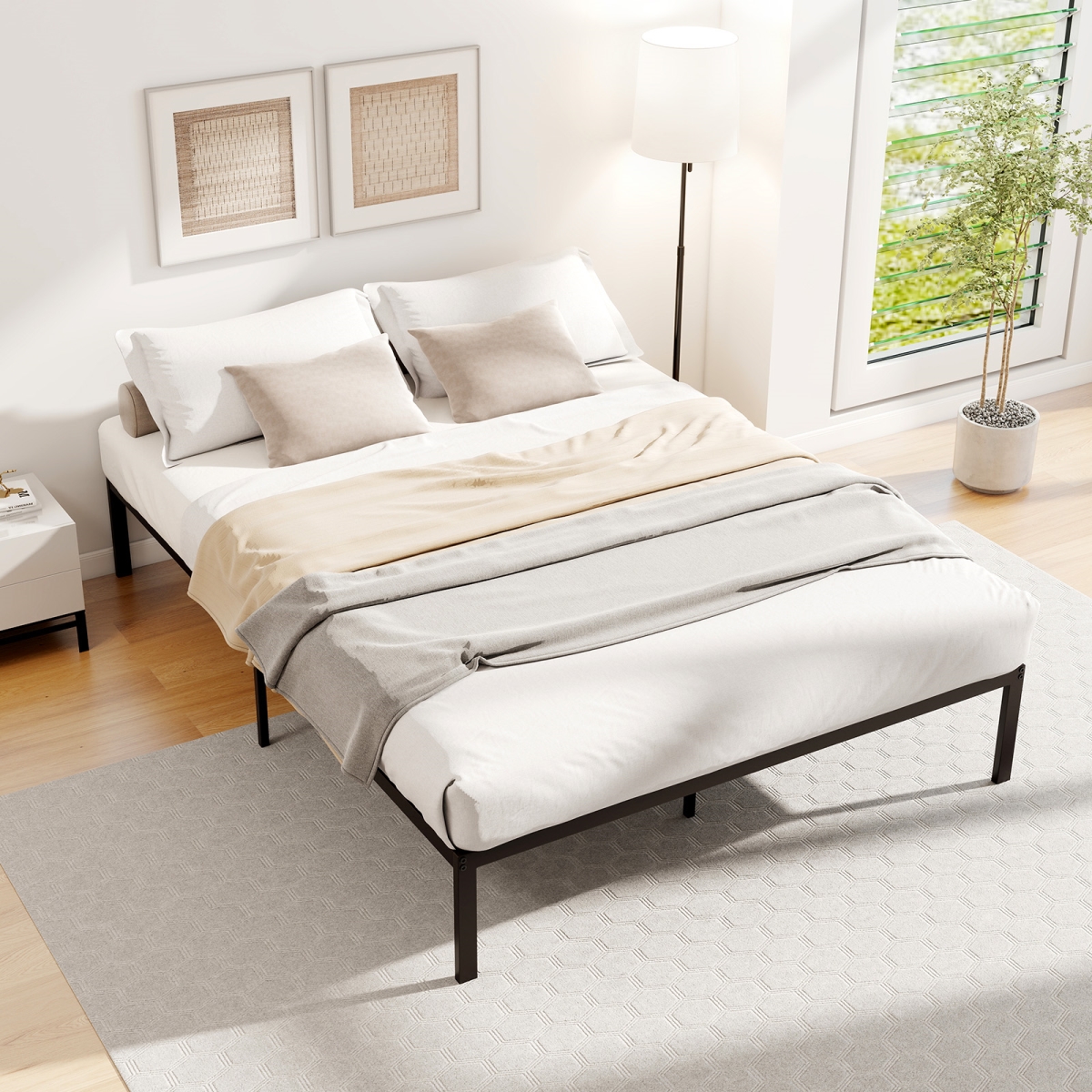 HU11070DK-F Bed Frame Heavy Duty Support Slats Mattress Foundation - Full Size