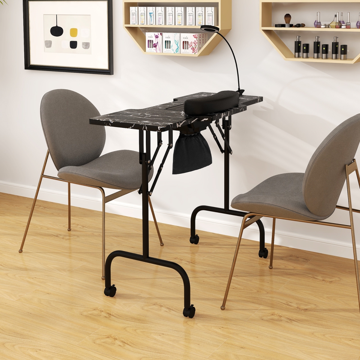 HB88582US-BK Folding Manicure Nail Table with Electric Dust Collector - Black
