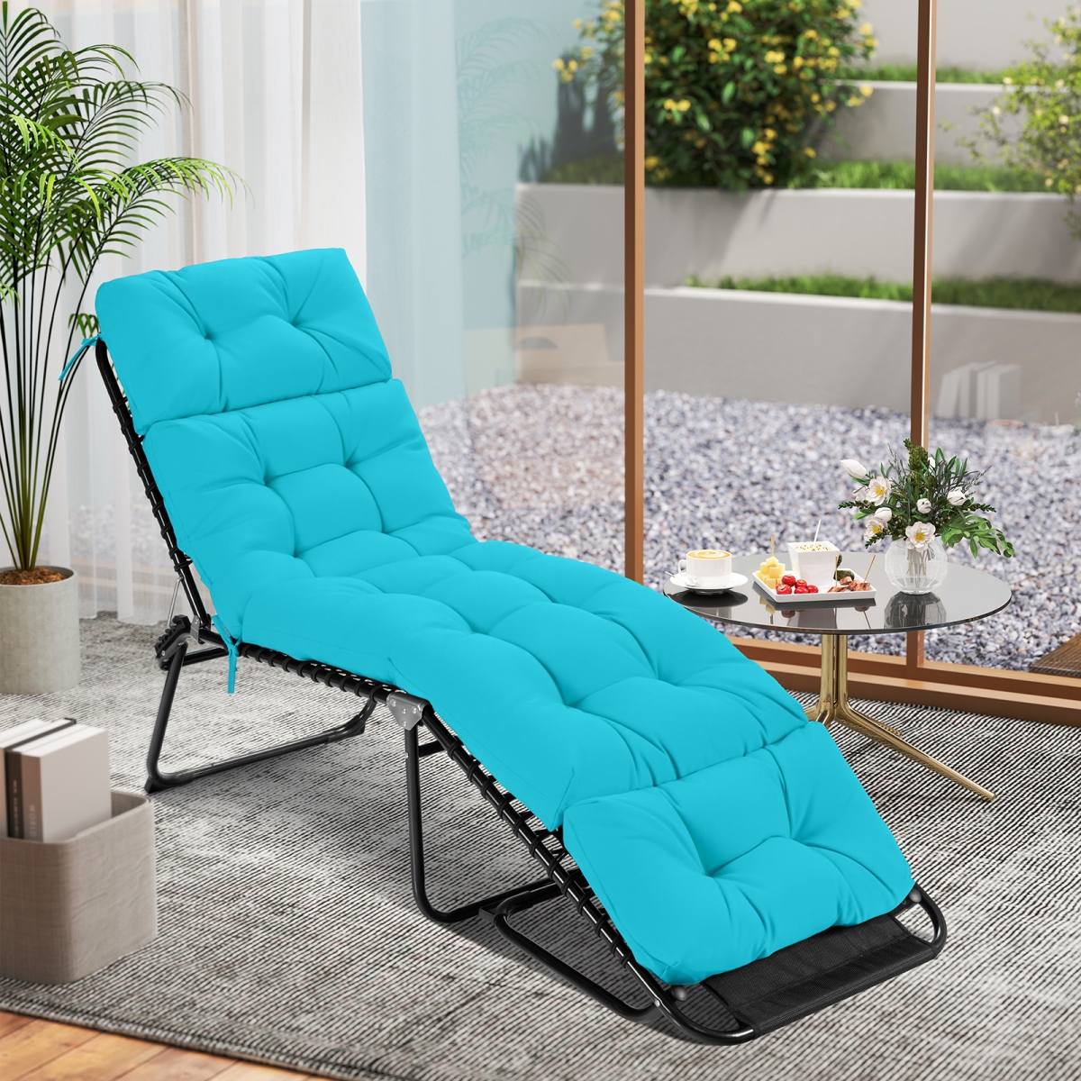 HW67233GN Outdoor Lounge Chaise Cushion with String Ties for Garden Poolside - Green