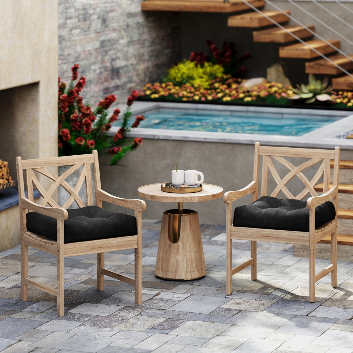HW67234DK 21 x 21 in. Patio Chair Seat Cushion Pads for Indoor & Outdoor - Black