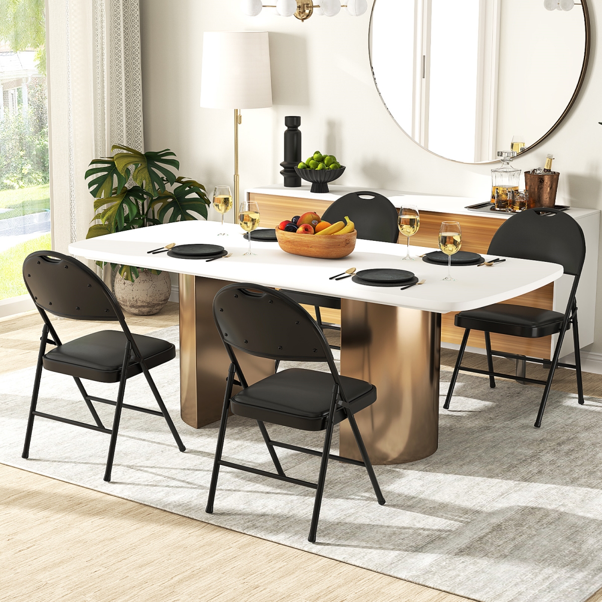 JV12122DK-2 Padded Folding Chairs with Metal Frame & Carry Handle - Black - Pack of 2