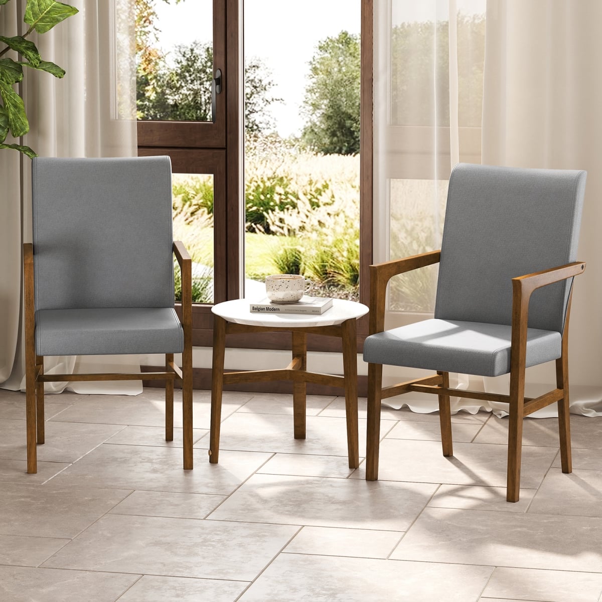 JV12387GR Upholstered Accent Chairs with High Back & Solid Wooden Frame - Gray - Set of 2