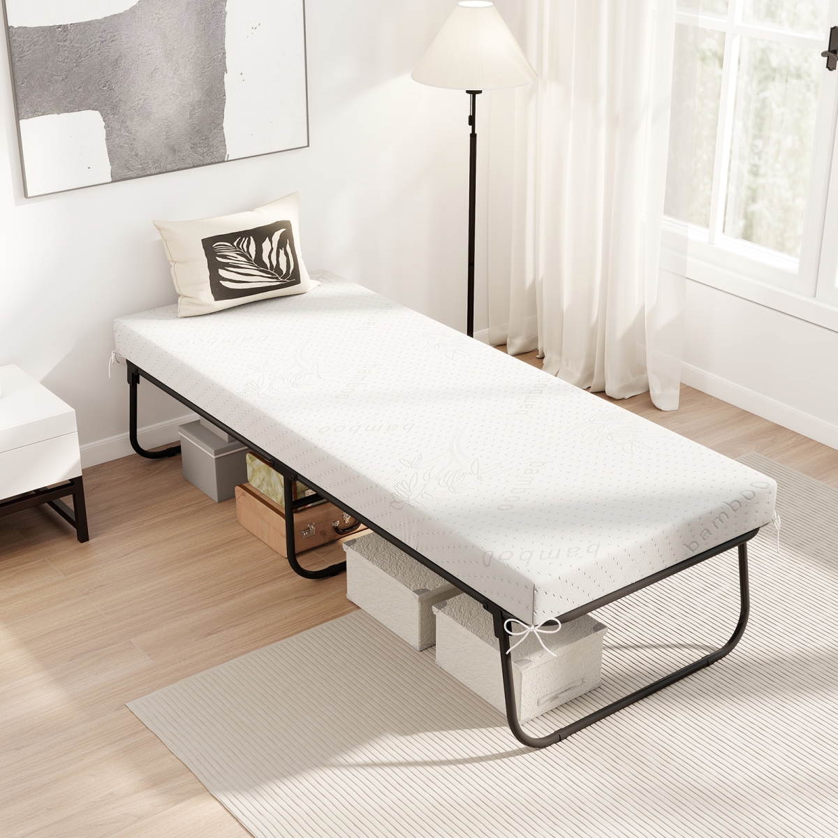 HU10989 75 x 31 in. Folding Bed with Mattress Cot Size with Memory Foam