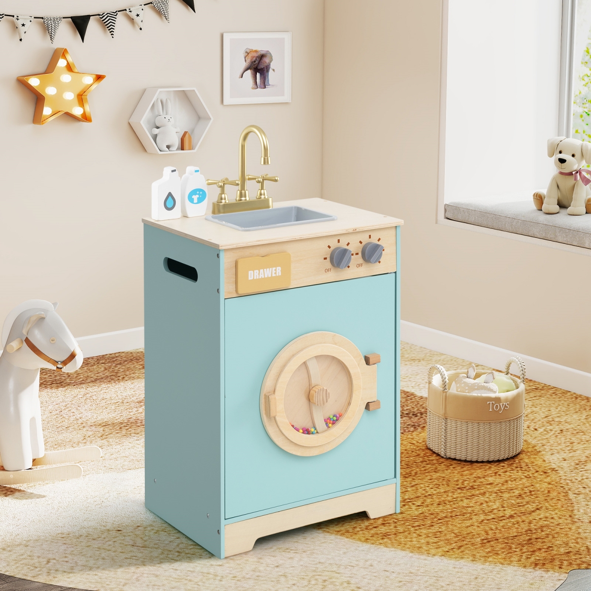TP10380BL Kids Washer Playset Toy Washing Machine with Laundry Detergent - Blue
