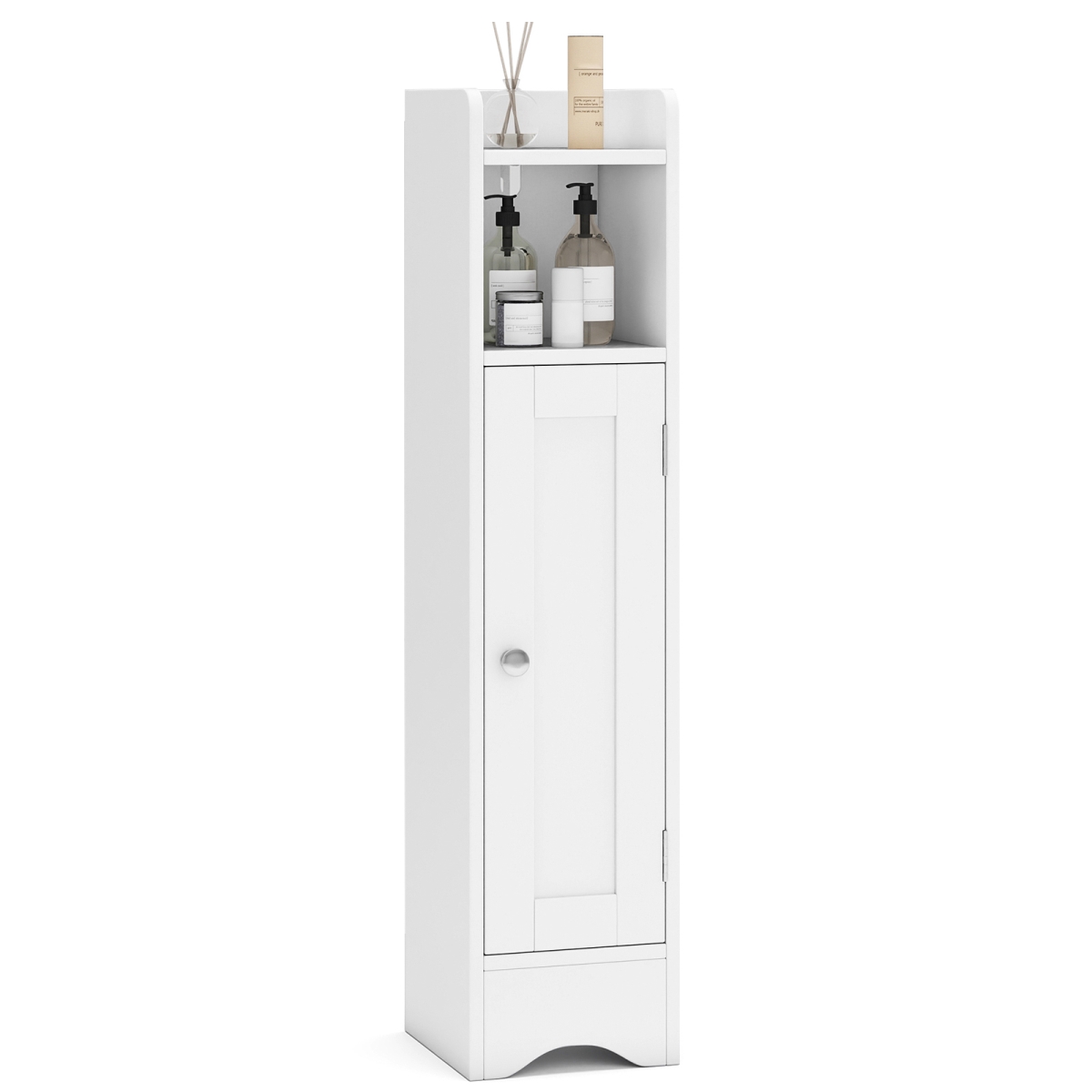 JV12830WH Slim Bathroom Cabinet Corner with 1 Door & Adjustable Shelves - White