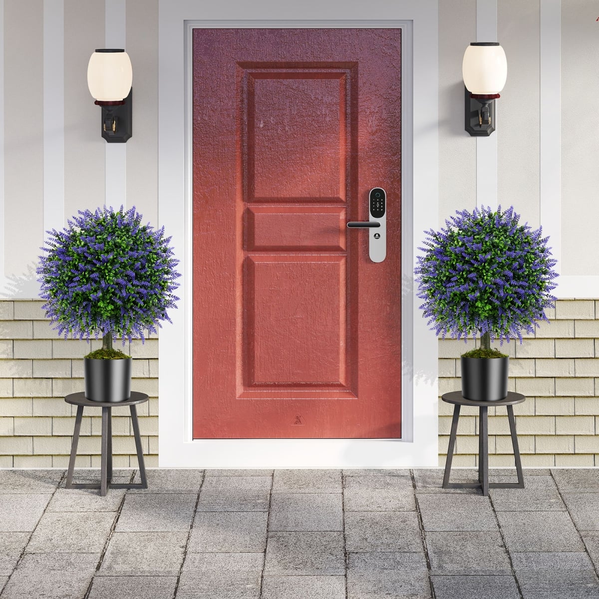 HZ10326PU-2 23 in. Artificial Lavender Topiary Ball Trees with Cement-Filled Pot - Purple - Set of 2