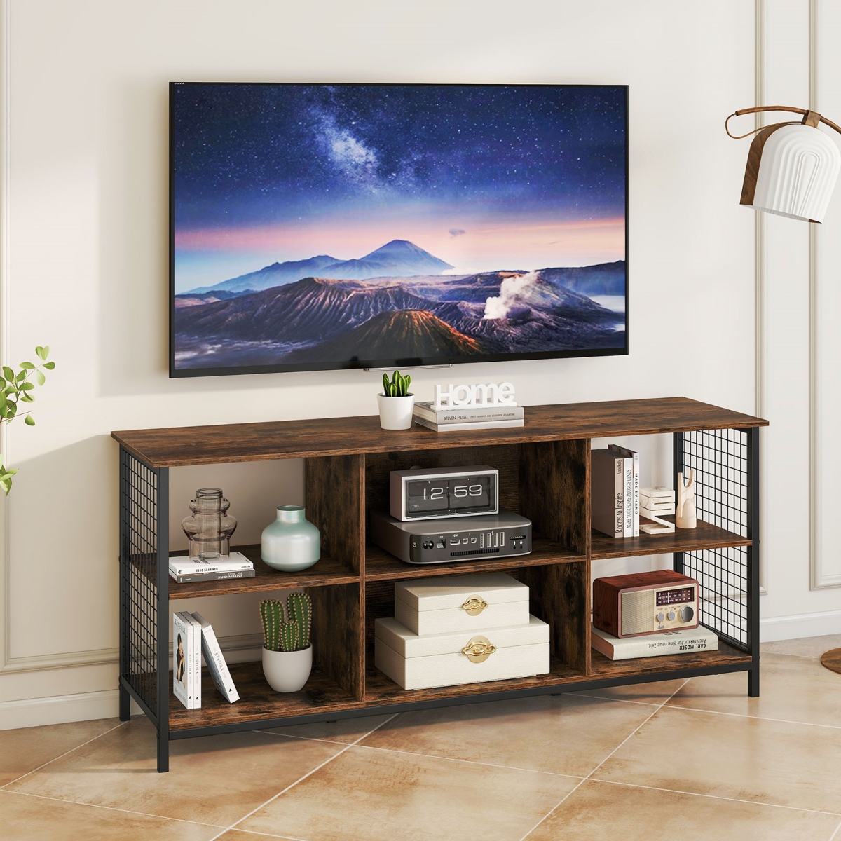 HV10712US-CF TV Stand for 65 in. TVs - Rustic Brown & Black