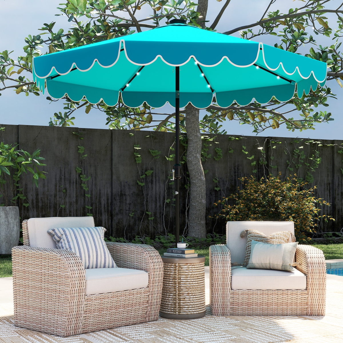 NP12427TU 10 ft. Solar Patio Umbrella with 24 LED Lights - Turquoise