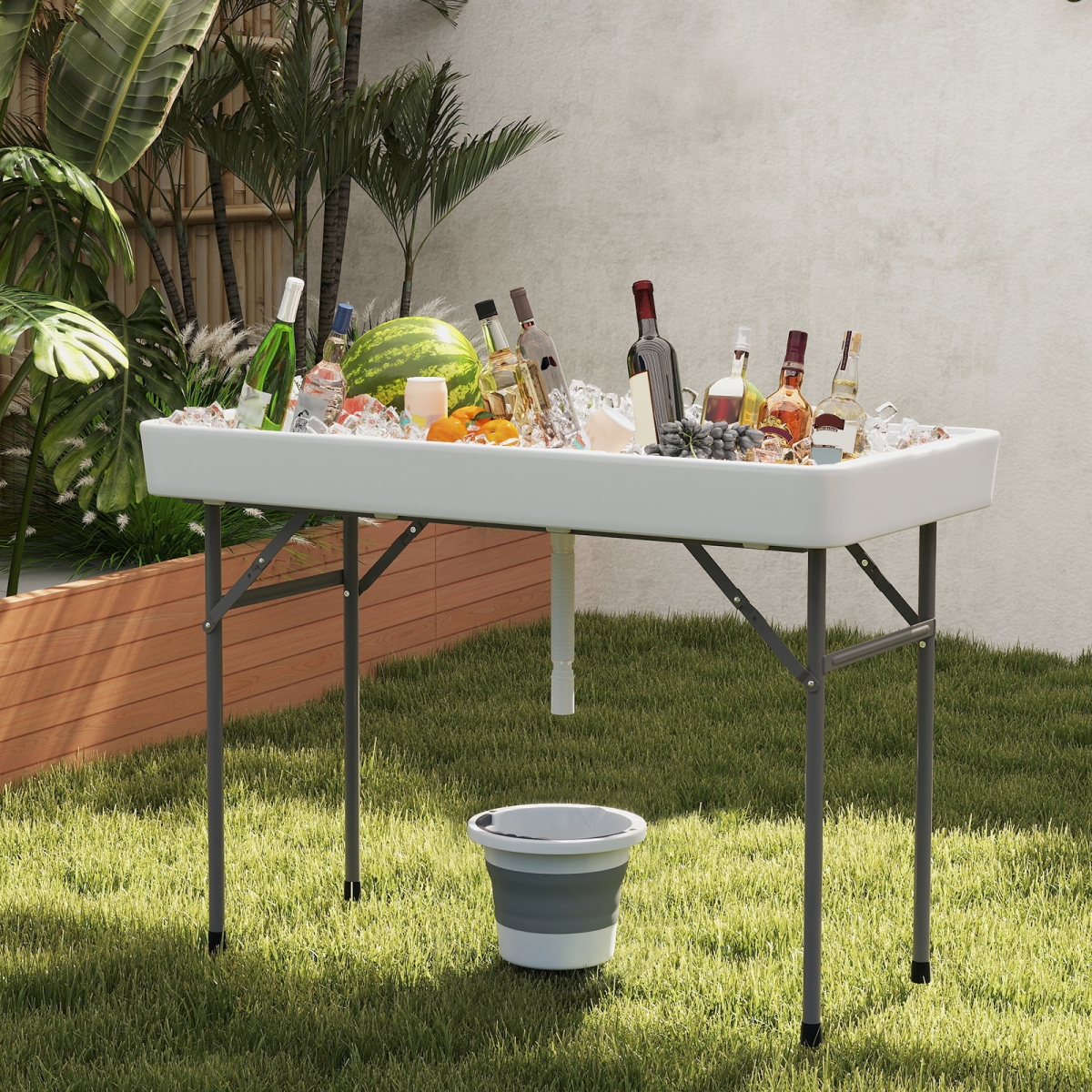 NP12274WH 4 Foot Ice Cooler Folding Table Portable with Large Sink - White