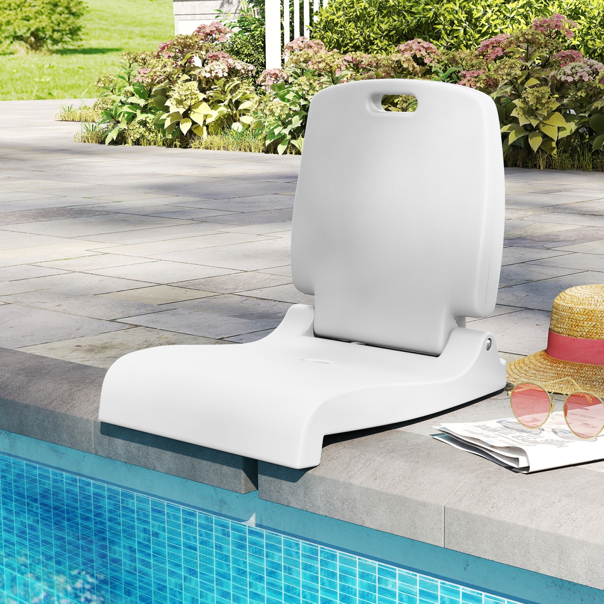 NP12284WH Foldable Outdoor Pool Chair with Handle & Back Support - White