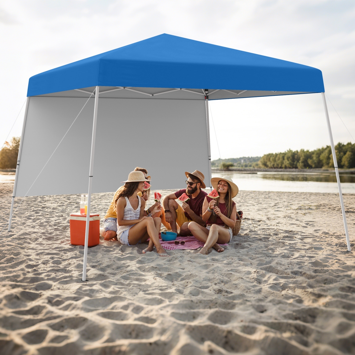 NP12556BL 8 X 8 ft. Pop up Canopy Tent with 1 Sidewall & Portable Backpack - Blue
