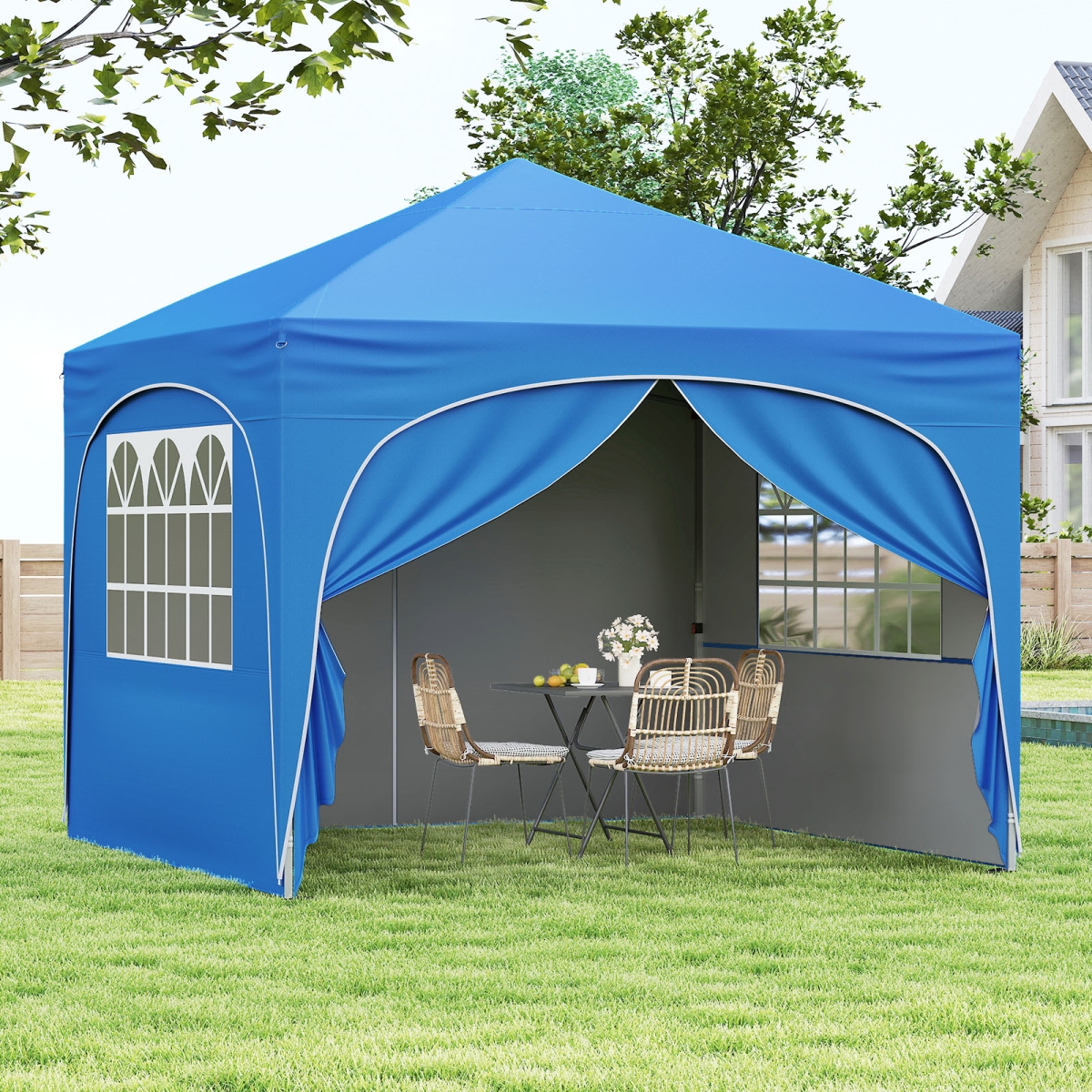 NP12561BL 10 X 10 ft. Pop up Canopy Tent with 4 Removable Sidewall - Blue
