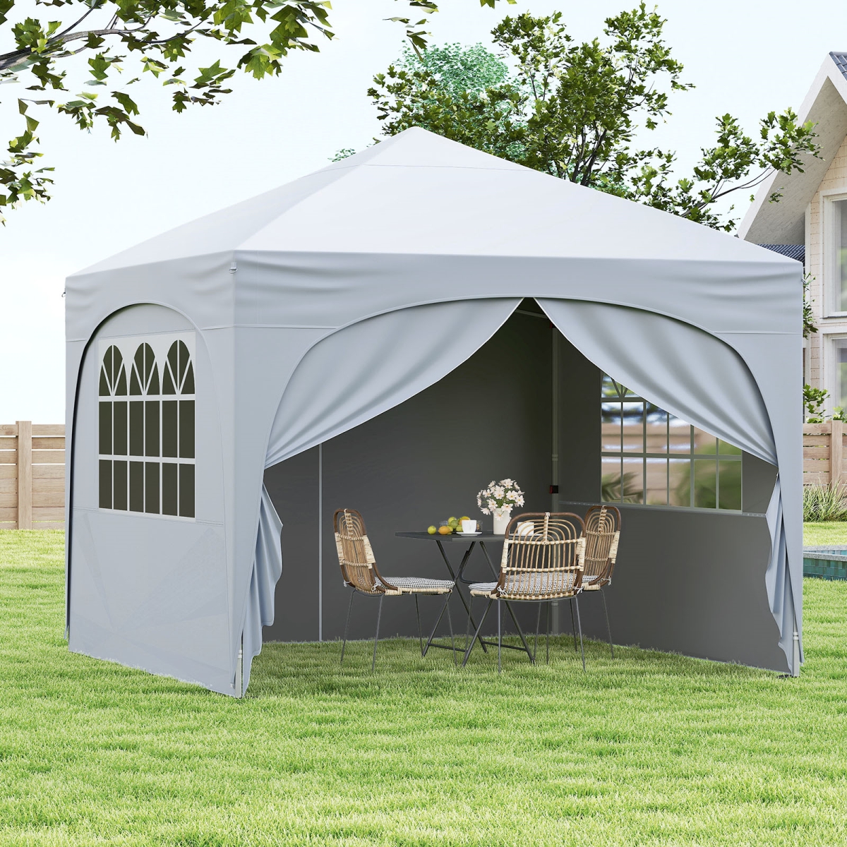 NP12561WH 10 X 10 ft. Pop up Canopy Tent with 4 Removable Sidewall - White
