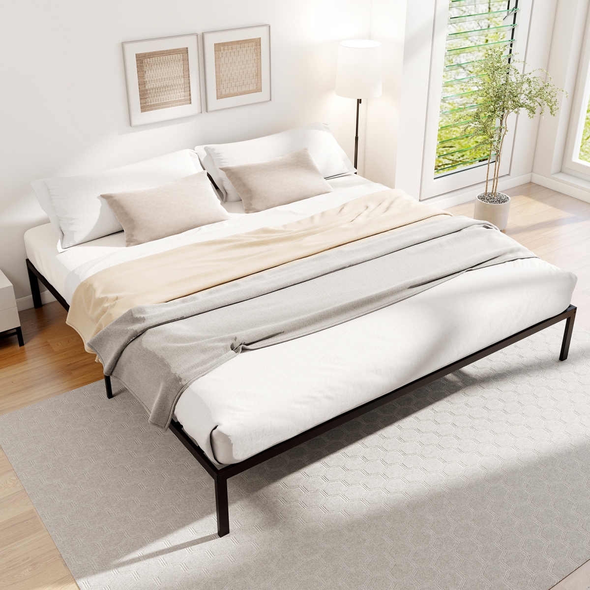 HU11070DK-K Bed Frame Heavy Duty Support Slats Mattress Foundation - King Size