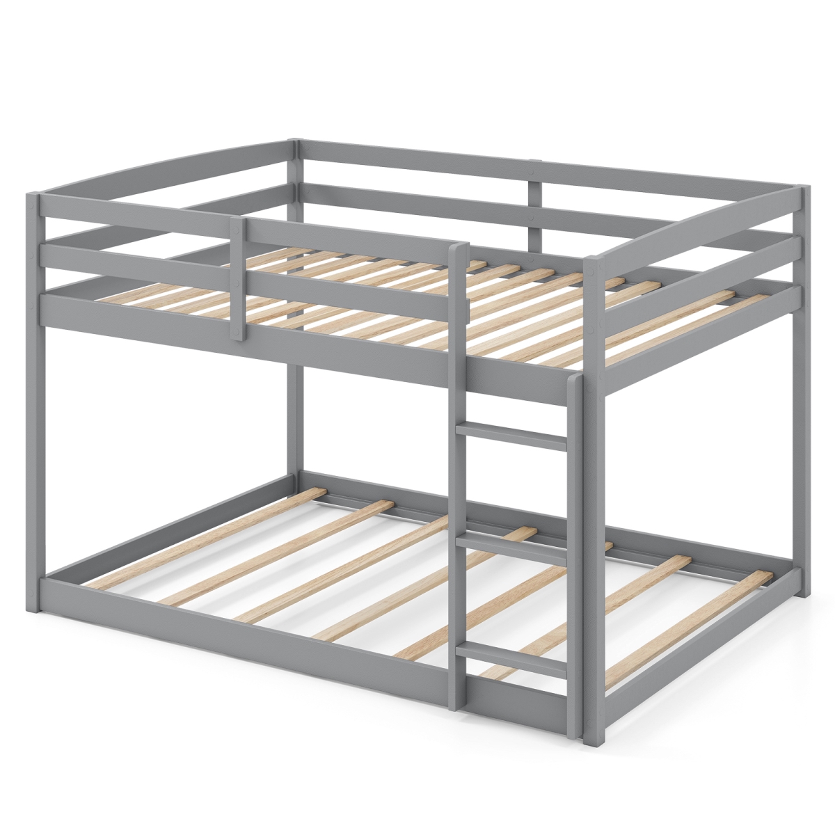HU11196GR Full Over Full Bunk Bed Low-To-Ground Bunk Bed - Gray
