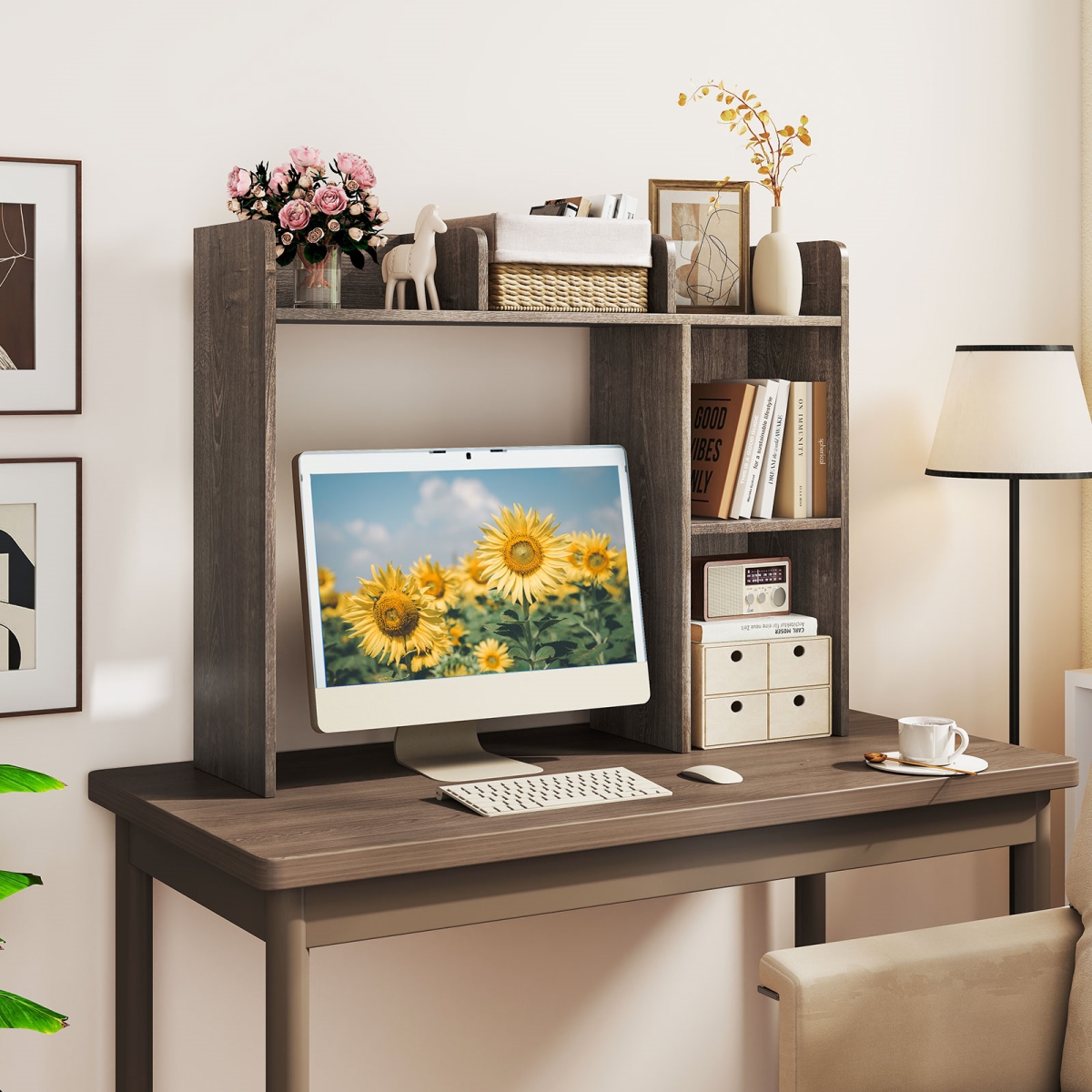 CB10654OA 3-Tier Multipurpose Desk Bookshelf with 4 Shelves - Oak