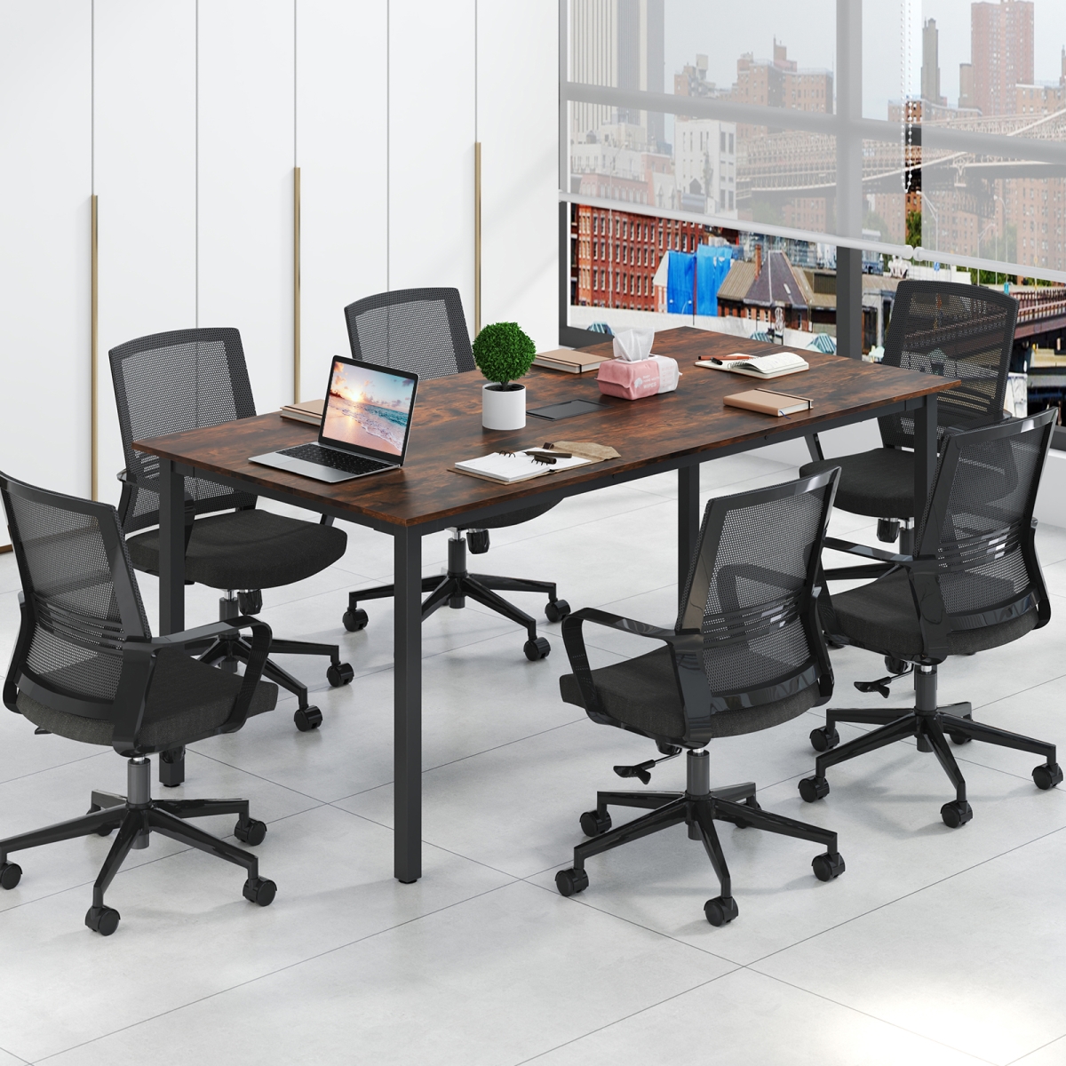CB10827CF 6 ft. Conference Room Table Large Meeting Table Rectangle Seats for 8-10 People - Rustic Brown