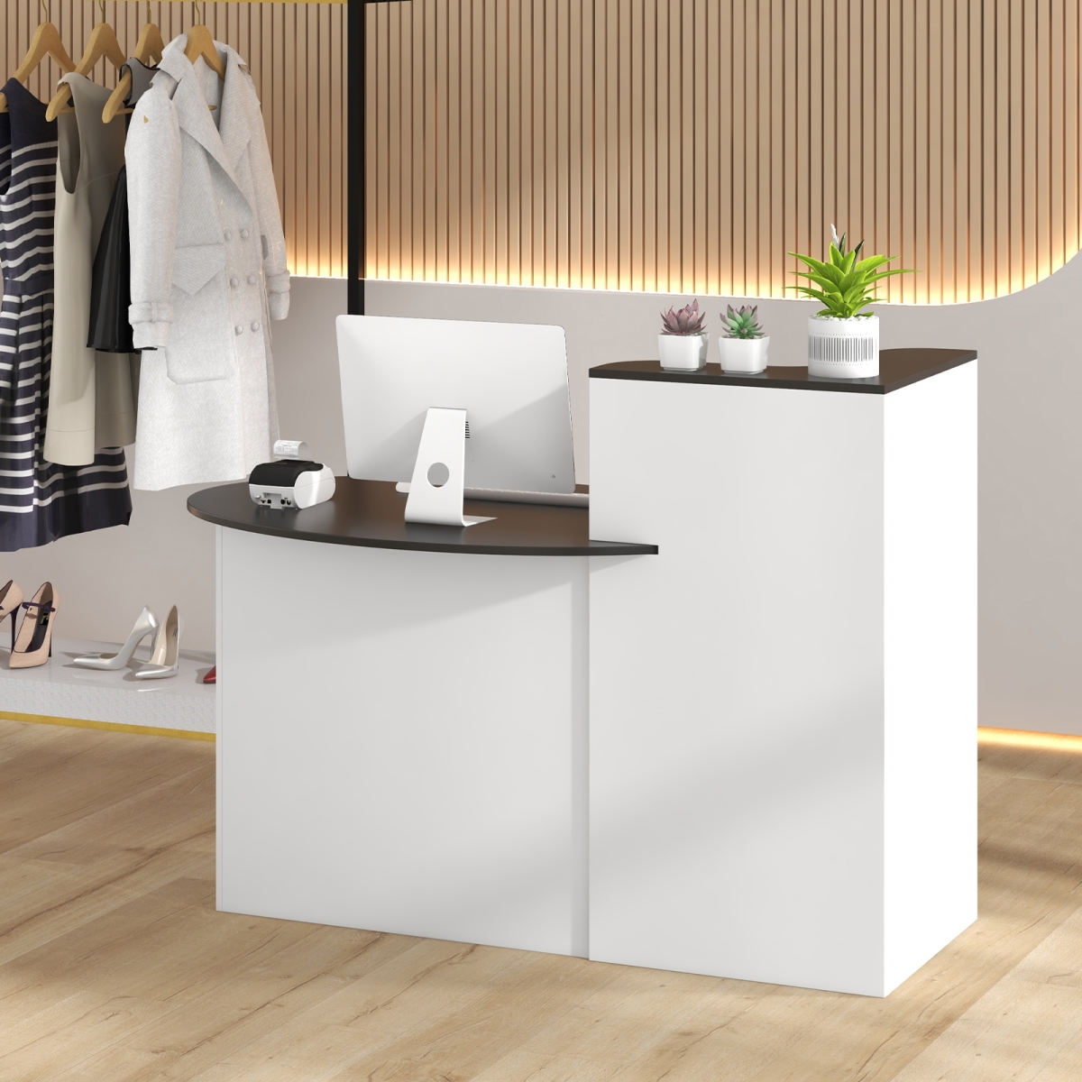 CB10865-DK- Modern Reception Front Counter Desk with Oval Tabletop - Black