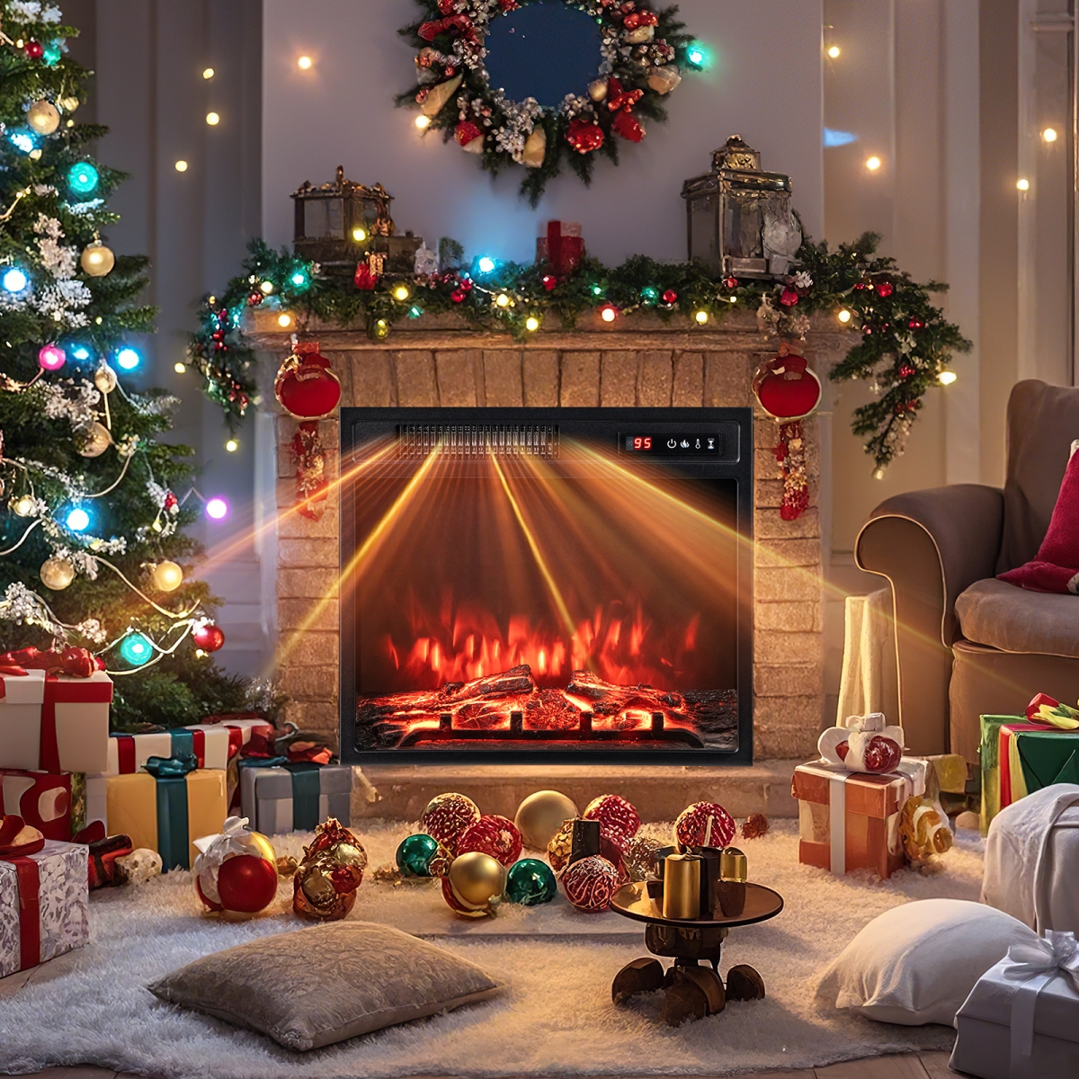 FP11034US 18 in. 750W-1500 watt Electric Fireplace Insert with Remote Control & Adjustable Flame Colors