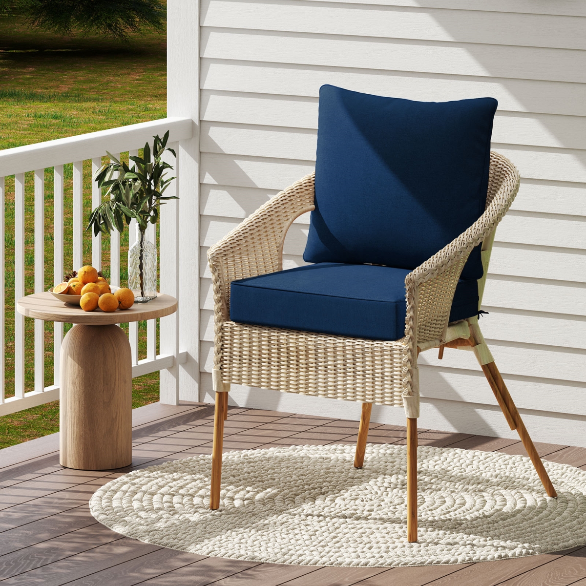 HW67235BL Deep Seat Chair Cushion Pads Set with Rope Belts for Indoor & Outdoor - Blue