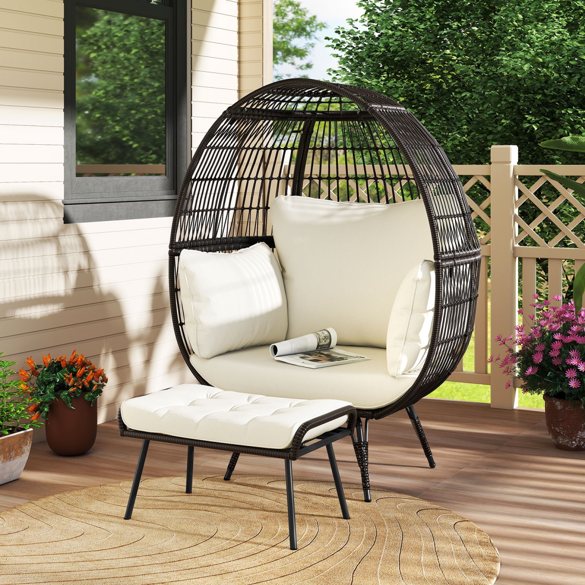 HW74057WH- Oversized Egg Chair with Ottoman & Soft Cushions - White