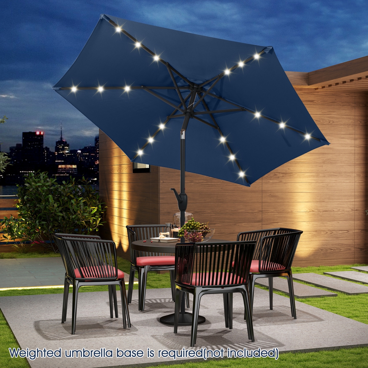 NP12190NY 7.5 ft. Solar Powered Patio Umbrella with LED Lights & Crank Handle - Navy