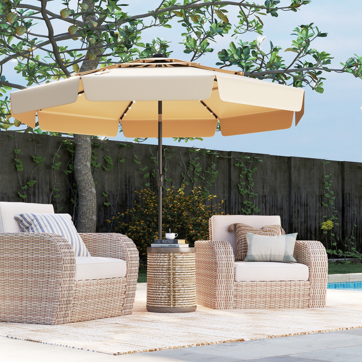NP12466MS 10 ft. Solar Patio Umbrella with 3-Tier Vented Top - Beige