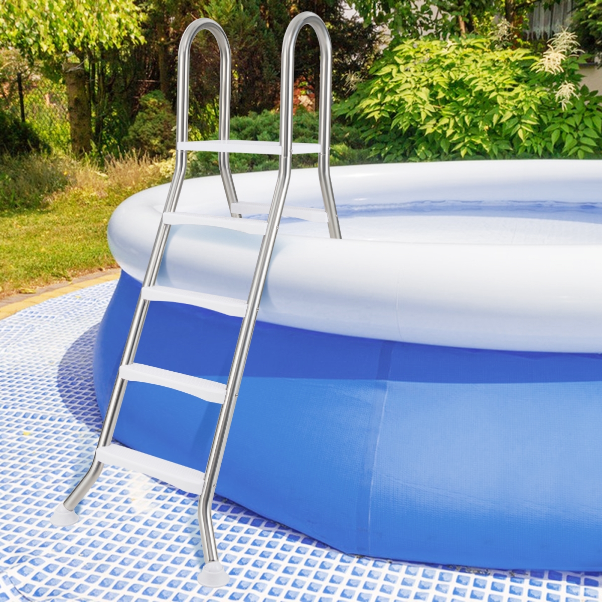 NP12501 75.6 in. Above Ground Pool Ladder A-Frame Swimming Pool 4-Step Ladder for Up to 55 in. Pool Wall Height