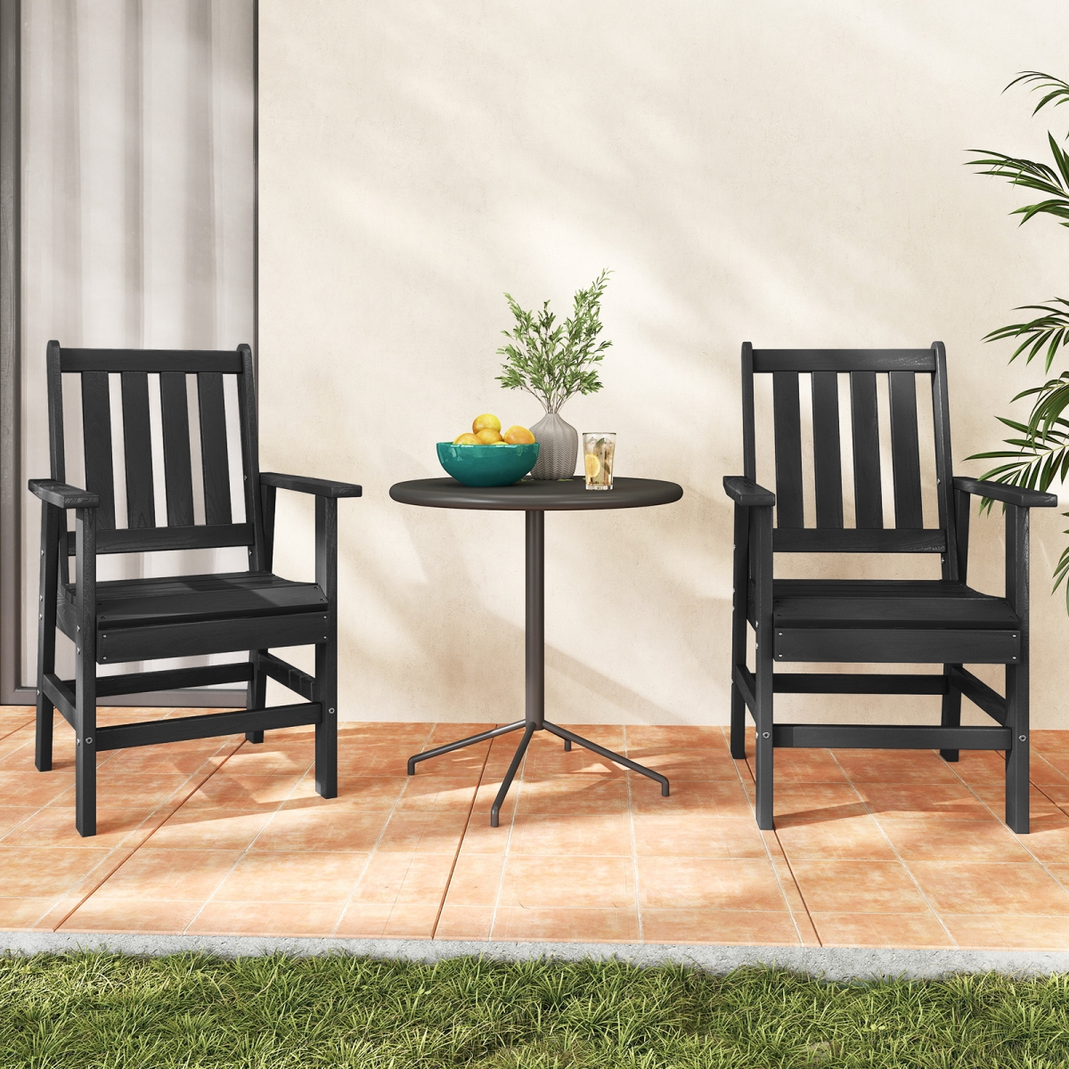 NP12507BK-2 Patio Dining Chairs with Wide Armrests - Black - Set of 2