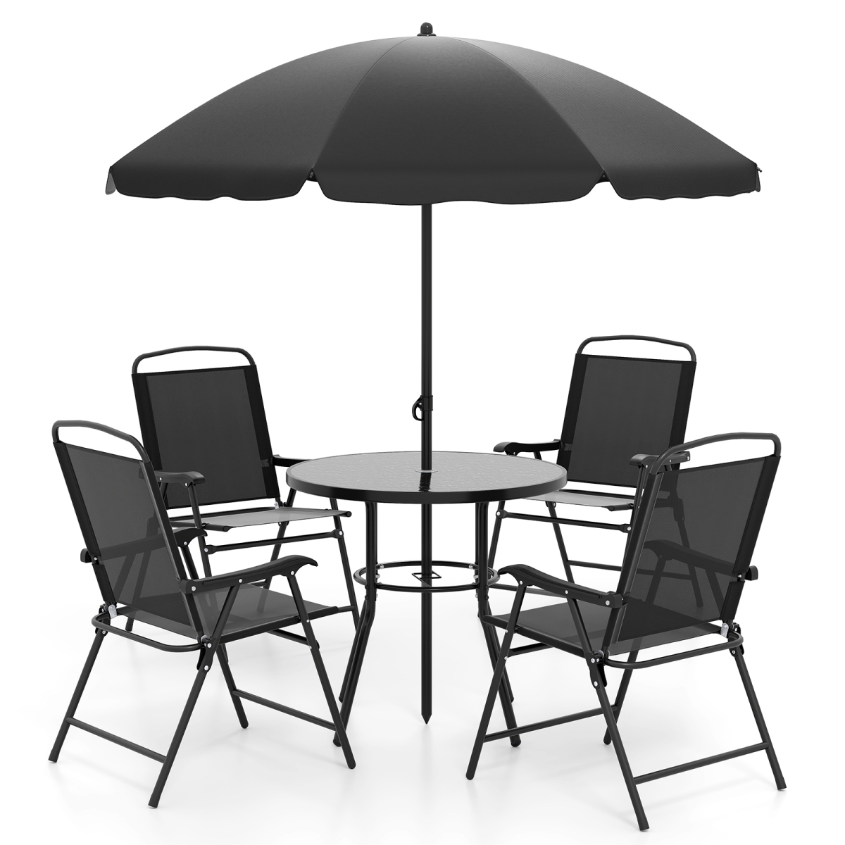 NP12596 Patio Dining Set with Umbrella with 4 Folding Armchairs - 6 Piece