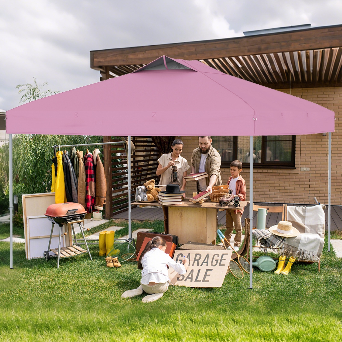 NP12377PI 10 X 10 ft. Foldable Outdoor Patio Shelter Canopy Tent with 1-Push Center Lock - Pink