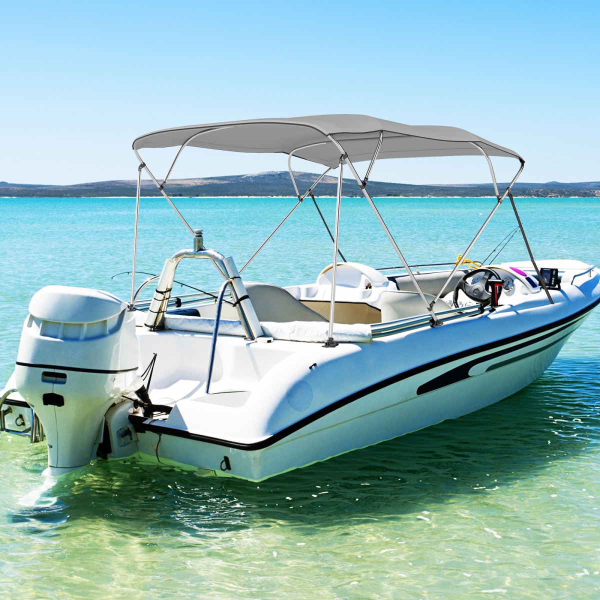 NP12422GR 4-Bow Boat Bimini Top Sun Shade Boat Canopy with Storage Boot