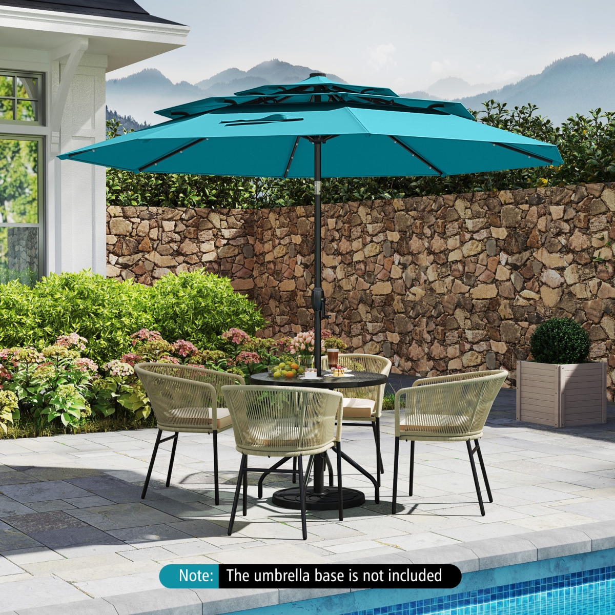 NP11543TU 10 ft. Solar Patio Umbrella with 32 LED Lights 3-Tier Vented Top - Turquoise
