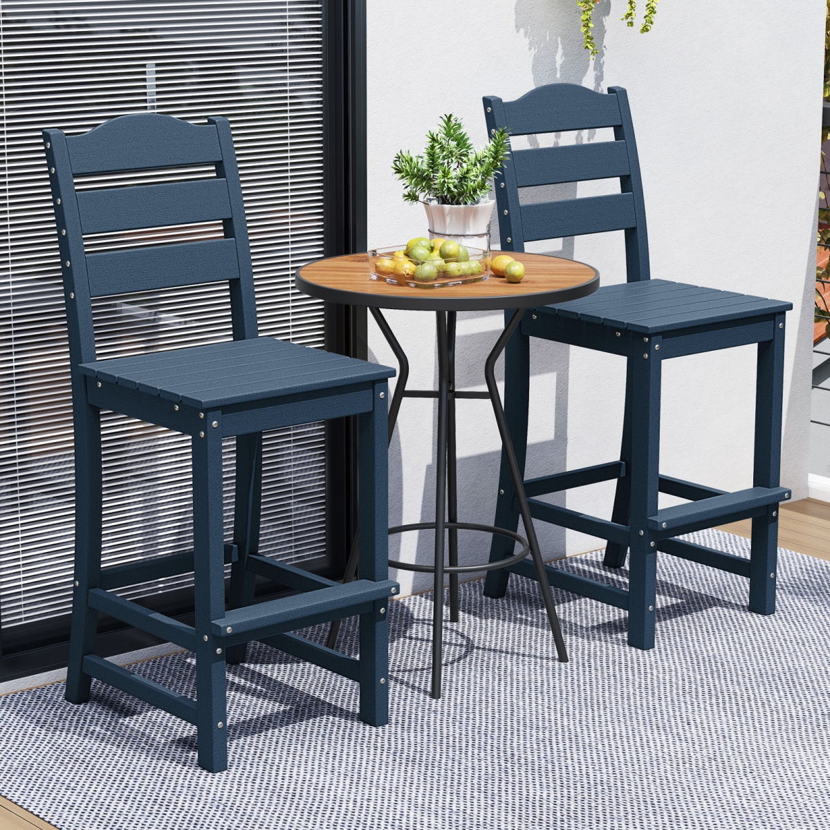 NP10896NY 30 in. Counter Height HDPE Bar Stool with Backrest & Footrest - Navy