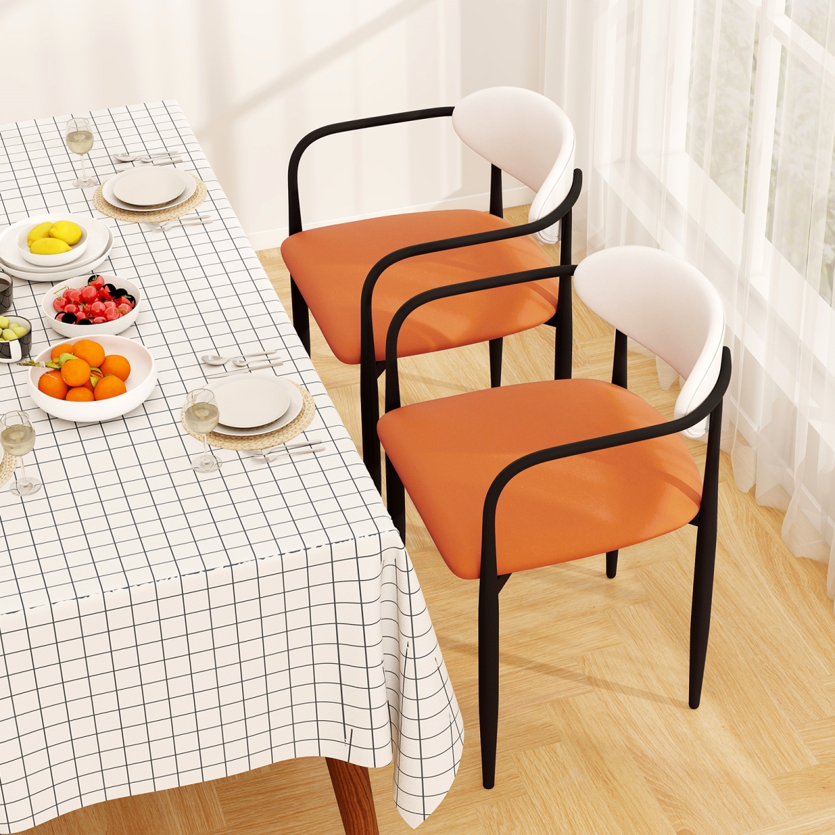 JV12788-2 Modern Dining Chairs with Padded Seat & Curved Back - Set of 2