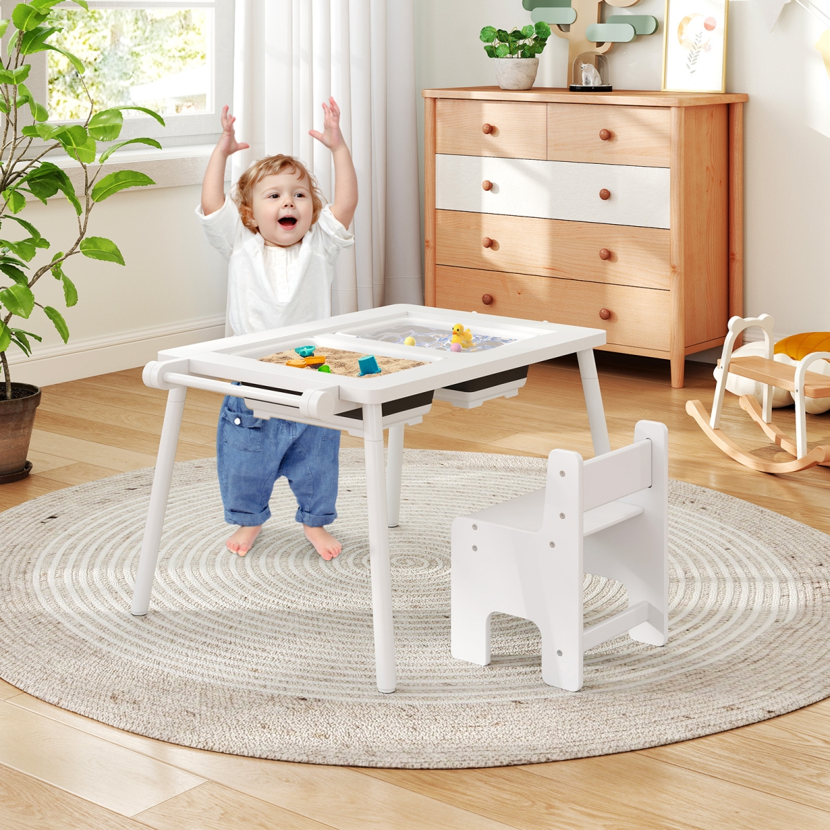 TP10245WH Sensory Table & Chair Set for Kids 2-8 with Foldable Bins - White