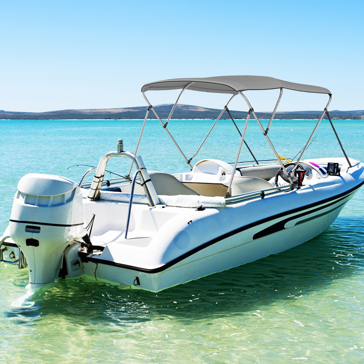 NP12420GR Boat Bimini Top Sun Shade Boat Canopy with Storage Boot - 3-Bow